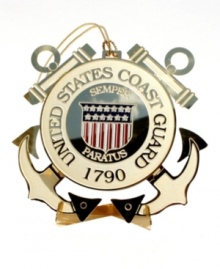 Latin phrase semper paratus means always prepared and is the motto of the Coast Guard. ChemArt pays salute to this vital branch of the U.S. Armed Forces with this glittering golden ornament complete with a replica of its seal. Latin phrase semper paratus means always prepared and is the motto of the Coast Guard. ChemArt pays salute to this vital branch of the U.S. Armed Forces with this glittering golden ornament complete with a replica of its seal.