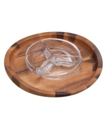 With elegant swooping edges crafted in luxurious acacia wood, this condiment server from Nambe's collection of serveware and serving dishes mimics the grace and beauty of a butterfly in flight. A smart sectioned bowl, sculpted in gleaming crystal, maintains an elegant visual, whatever you're serving. With elegant swooping edges crafted in luxurious acacia wood, this condiment server from Nambe's collection of serveware and serving dishes mimics the grace and beauty of a butterfly in flight. A smart sectioned bowl, sculpted in gleaming crystal, maintains an elegant visual, whatever you're serving.