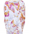 Dress up spring looks with a whimsical edge in Emilio Puccis butterfly print draped jersey top - Wide neckline, draped dolman cap sleeves - Loosely draped fit - Wear with a pencil skirt and just as bright heels