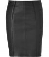 Luxe in leather with sweet scalloped trim, Marc by Marc Jacobs pencil skirt counts as a must for edgy desk to dinner looks - Paneled seaming with scalloped trim detail, exposed metal back zip with scalloped trim - Form-fitting - Wear with feminine blouses and platform peep-toes