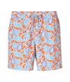 Stylish trunks  by St. Tropez cult label Vilebrequin - With summery vibrant orange multi color flower print - Made off fast drying polyamid - Hip boxer cut with elastic band and tunnel drawstring - Straight moderate wide legs, not too short, not too long - Mega cool and comfortable - Perfect companion for the beach and the pool