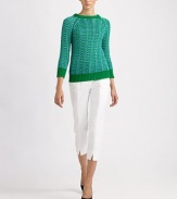 Chunkily knit bi-color cotton, in a snug-fitting style offset by contrast bands at every edge.Rib-knit crewneck, cuffs and hemThree-quarter raglan sleevesAbout 24 from shoulder to hemCottonDry cleanMade in Italy of imported fabricModel shown is 5'10 (177cm) wearing US size 4. 