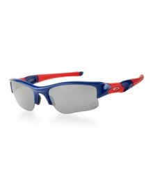 Step up to the plate and perform in these Chicago Cubs edition Flak Jacket sunglasses. These special edition sunglasses sport the Cubs' colors along with the team logo etched in the lower corner of the left lens. These one-of-a-kind sunglasses come with Black Iridium ® lens coating that balances light in bright sun, so nothing gets lost when you're playing with a high sky in the outfield. At home plate, you'll have the unbeatable clarity of High Definition Optics® (HDO®) matched with a permanent Hydrophobic(tm) lens coating, a smudge-resistant barrier that repels sweat, skin oils and even dust. The XLJ lens shape extends coverage at the sides, and patented XYZ Optics® maximizes peripheral vision. Step up to the plate and perform in these Chicago Cubs edition Flak Jacket sunglasses. These special edition sunglasses sport the Cubs' colors along with the team logo etched in the lower corner of the left lens. These one-of-a-kind sunglasses come with Black Iridium ® lens coating that balances light in bright sun, so nothing gets lost when you're playing with a high sky in the outfield. At home plate, you'll have the unbeatable clarity of High Definition Optics® (HDO®) matched with a permanent Hydrophobic(tm) lens coating, a smudge-resistant barrier that repels sweat, skin oils and even dust. The XLJ lens shape extends coverage at the sides, and patented XYZ Optics® maximizes peripheral vision.