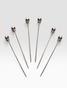 Six striking, silver-tone cocktail picks, adorned with retro miniature skulls for a hint of modern panache.Silver-plated brass4 HHand washImported Six striking, silver-tone cocktail picks, adorned with retro miniature skulls for a hint of modern panache.Silver-plated brass4 HHand washImported