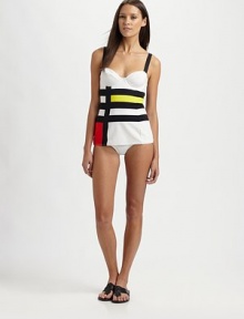 An eye-catching colorblocked design with a built-in bra and adjustable straps for an enviable fit.Built-in braAdjustable straps76% nylon/24% spandexHand washMade in USA of Italian fabric An eye-catching colorblocked design with a built-in bra and adjustable straps for an enviable fit.Built-in braAdjustable straps76% nylon/24% spandexHand washMade in USA of Italian fabric