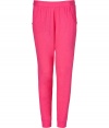 Bring breezy, casual style to your warm weather look with these effortlessly cool vibrant pants from Juicy Couture - Elasticized waist with slight gathering, curved pocket, back bow, draped silhouette, tapered cuffs - Wear with a printed tee and ballet flats