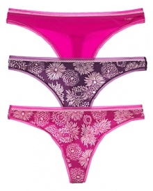 A scalloped lace trim lends a feminine finish to this printed thong from Calvin Klein Underwear.