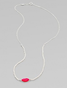 A thin sterling silver chain, followed by a string of cultured freshwater pearls hold this whimsical enamel lip link. Sterling silver Cultured freshwater pearls Length, about 19 Spring ring clasp Made in Italy A thin sterling silver chain, followed by a string of cultured freshwater pearls hold this whimsical enamel lip link. Sterling silver Cultured freshwater pearls Length, about 19 Spring ring clasp Made in Italy