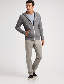 A casual wardrobe standard gets sophisticated in this over-dyed cotton sweatshirt with slub finish.Zip frontAttached hoodFront slash pocketsCottonDry cleanImported