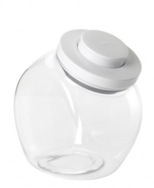 With the press of a button, this cookie jar locks sweet treats and delightful desserts up in an airtight seal to trap in flavor and extend shelf life. The large, circular mouth accomodates all sizes of cookies and all ages of hands, plus the flat back of this jar sits flush against the wall, making it a staple on your countertop. Lifetime warranty. With the press of a button, this cookie jar locks sweet treats and delightful desserts up in an airtight seal to trap in flavor and extend shelf life. The large, circular mouth accomodates all sizes of cookies and all ages of hands, plus the flat back of this jar sits flush against the wall, making it a staple on your countertop. Lifetime warranty.