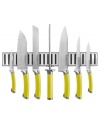 Always on point! Fully-forged Japanese steel resists rust and stain, retaining its strength and incredibly sharp edge for cutting-edge results time after time. With precision balanced handles, each knife fits smoothly into your hand for optimal slicing, dicing and chopping. Limited lifetime warranty.