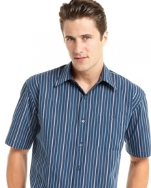 Keep your weekend look crisp and classic with this short-sleeved striped shirt from Van Heusen.