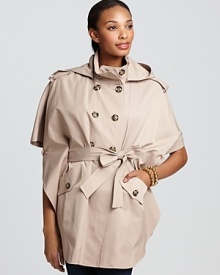 Bring dapper flair to your rainy day looks with this double-breasted cape from DKNY.