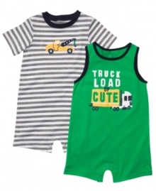 Load him up on cuteness with one of these rompers from this Carter's 2-pack. Load him up on cuteness with one of these rompers from this Carter's 2-pack.