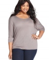 Pair your fave jeans with Soprano's three-quarter-sleeve plus size top-- it's a must-have basic! (Clearance)