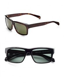 Bold style that goes all the way in lightweight plastic. Available in tortoise frames with mineral glass green lenses or black frames with mineral glass grey lenses. Logo temple detail 100% UV protective Imported Bold style that goes all the way in lightweight plastic. Available in tortoise frames with mineral glass green lenses or black frames with mineral glass grey lenses. Logo temple detail 100% UV protective Imported