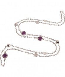 Channel classic twenties style with this chic wrap logo necklace from Marc by Marc Jacobs - Long silver-tone chain with purple and silver-tone logo charms - Pair with an elevated jeans-and-tee ensemble or a casual cocktail look Channel classic twenties style with this chic wrap logo necklace from Marc by Marc Jacobs - Long silver-tone chain with purple and silver-tone logo charms - Pair with an elevated jeans-and-tee ensemble or a casual cocktail look
