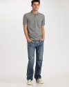 A new favorite with all the worn-in character of an old one, cut with straight legs and a nineteen-year grinding finish for one-of-a-kind character. Five-pocket style Inseam, about 33 Cotton/polyurethane Machine wash Made in USA 