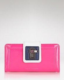 Color pop and lock it with this bold blue leather wallet from Juicy Couture, accented by gold tone hardware. It's billfold pockets perfect practicality, making this piece ideal for purse to palm style. Color pop and lock it with this bold blue leather wallet from Juicy Couture, accented by gold tone hardware. It's billfold pockets perfect practicality, making this piece ideal for purse to palm style.