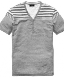 Raise the style Bar. This henley t-shirt is ready to go with your seasonal style. Raise the style Bar. This henley t-shirt is ready to go with your seasonal style.