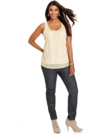 Layer your jackets and cardigans with Lucky Brand Jeans' lace plus size tank top-- it's a must-have for the season. Layer your jackets and cardigans with Lucky Brand Jeans' lace plus size tank top-- it's a must-have for the season.