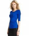 Vince Camuto's ruched top adds the dose of bright hue that your closet has been craving!