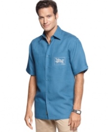World traveler. Get ready for your next big adventure with this comfortable linen-blend shirt from Cubavera. World traveler. Get ready for your next big adventure with this comfortable linen-blend shirt from Cubavera.