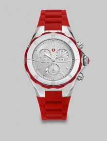 FIRST AT SAKS. From the Tahitian Jelly Bean Collection. A technical timepiece that features a sporty twist with a stainless steel case that makes a statement. Quartz movementWater resistant to 5 ATMRound stainless steel case, 40mm (1.5) Logo etched bezelSilvertone chronograph dialNumeric hour markersSecond hand Red silicone strapImported FIRST AT SAKS. From the Tahitian Jelly Bean Collection. A technical timepiece that features a sporty twist with a stainless steel case that makes a statement. Quartz movementWater resistant to 5 ATMRound stainless steel case, 40mm (1.5) Logo etched bezelSilvertone chronograph dialNumeric hour markersSecond hand Red silicone strapImported