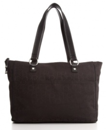 A sophisticated tote for everyday life, available only at Macy's: Calvin Klein's jacquard bag featuring a subtle logo weave and square pyramid studs. A sophisticated tote for everyday life, available only at Macy's: Calvin Klein's jacquard bag featuring a subtle logo weave and square pyramid studs.