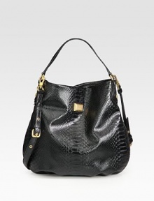 A simply chic design in luxurious snake embossed leather with a versatile detachable strap.Top handle, 5 dropDetachable adjustable shoulder strap, 17½-21½ dropMagnetic top closureOne inside zip pocketTwo inside open pocketsFully lined14W X 13H X 5DImported A simply chic design in luxurious snake embossed leather with a versatile detachable strap.Top handle, 5 dropDetachable adjustable shoulder strap, 17½-21½ dropMagnetic top closureOne inside zip pocketTwo inside open pocketsFully lined14W X 13H X 5DImported