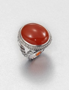 From the Signature Oval Collection. A warm carnelian cabochon surrounded by dazzling diamonds set in sleek sterling silver on an iconic split cable shank. CarnelianDiamonds, .82 tcwSterling silverWidth, about .9Imported