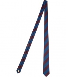 Pull together sharply tailored looks with Burberry Londons diagonal stripe tie, detailed in rich red claret and marine blue for just the right mix of chic color - Allover striping - Team with bright white shirts and sleek navy suits