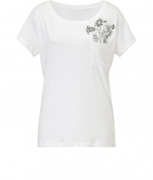 Marc Jacobs gives the classic tee a quirky kick with this floral graphic top - Round neck, short sleeves, graphic floral detail with single chest pocket, slim fit - Pair with slim jeans or a floral printed mini skirt and platform sandals