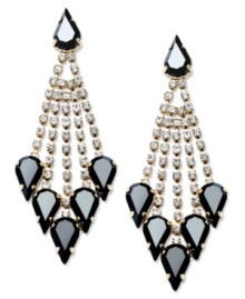 Get straight to the point in these linear earrings from Bar III. The drop design displays jet acrylic stones and shimmering crystal accents. Crafted in hematite tone mixed metal. Approximate drop: 3 inches. Get straight to the point in these linear earrings from Bar III. The drop design displays jet acrylic stones and shimmering crystal accents. Crafted in hematite tone mixed metal. Approximate drop: 3 inches.