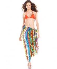 This colorful printed sarong is worn by many Brasilian locals both on and off the beach. As part of Brasilian tradition to wish good luck, the sarong is inscribed with the phrase Lembranca Do Senhor Do Bonfim Da Bahia which means In Remembrance of Our Patron Saint, Good Luck in Life. A portion of the proceeds from the Bonfim Sarong is dedicated to saving the Brasilian rainforest through the Nature Conservancy's plantabillion.org organization. Discover Brasil. The bold colors. The exotic scents. The sensual textures. The natural sensations. Only at Macy's. This colorful printed sarong is worn by many Brasilian locals both on and off the beach. As part of Brasilian tradition to wish good luck, the sarong is inscribed with the phrase Lembranca Do Senhor Do Bonfim Da Bahia which means In Remembrance of Our Patron Saint, Good Luck in Life. A portion of the proceeds from the Bonfim Sarong is dedicated to saving the Brasilian rainforest through the Nature Conservancy's plantabillion.org organization. Discover Brasil. The bold colors. The exotic scents. The sensual textures. The natural sensations. Only at Macy's.