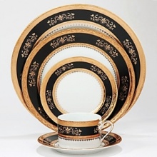 The Orsay Black/Gold oval open vegetable by Philippe Deshoulieres features a delicate gold pattern set against a black background that subtly references Limoges. Inspired by the famous 19th century Parisian train station on the banks of the Seine, this collection is sure to add old world romance to your table setting. The Orsay Black/Gold oval open vegetable by Philippe Deshoulieres features a delicate gold pattern set against a black background that subtly references Limoges. Inspired by the famous 19th century Parisian train station on the banks of the Seine, this collection is sure to add old world romance to your table setting.