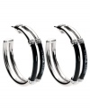 Chic Italian style for everyday, by Emporio Armani. Logo-embossed earrings in stainless steel and black enamel with crystal accents. Approximate diameter: 1 inch.