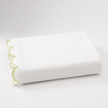 Solid jacquard with a scalloped hem detail. Fitted sheets have a 18 pocket with elastic all around to fit most mattresses. Solid jacquard with a scalloped hem detail. Fitted sheets have a 18 pocket with elastic all around to fit most mattresses.