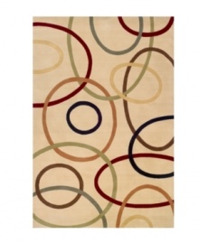 A playful array of interacting swirls in deep red, green, olive and blue against an ivory background creates a rug that is absorbing, abstract and lighthearted at the same time that it is elegant and modern. Color scheme and unique pattern make this rug versatile enough to complement any room. Hand carved of plush 100% New Zealand wool.