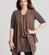 This Eileen Fisher vest flaunts a draped neckline and open weave knit for textured, luxurious layering.