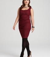 Make a dramatic fashion statement with a ruched silhouette in a rich ruby hue on this Eileen Fisher dress.