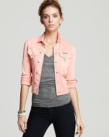 Fashioned in a vibrant hue, this Hudson jean jacket is a chic update on a classically cool style.