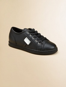 Plush leather kicks for your little princess in a lace-up silhouette.Lace-upLeather upper55% cotton/45% leather liningRubber solePadded insoleImported Plush leather kicks for your little princess in a lace-up silhouette.Lace-upLeather upper55% cotton/45% leather liningRubber solePadded insoleImported
