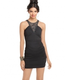 Sugar & Spice brings attitude to the little black dress! A cutout-design inset and tough exposed zipper add downtown cool to a dangerously hot, curve-hugging party dress. Sugar & Spice brings attitude to the little black dress! A cutout-design inset and tough exposed zipper add downtown cool to a dangerously hot, curve-hugging party dress.