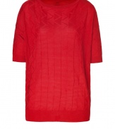 Polish your look with a modern feminine edge in Missoni Ms characteristic textural knit top - Bateau neckline, elbow-length sleeves, dropped shoulders, ribbed knit trim - Loose fit - Wear with a knit skirt and sophisticated heels