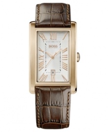 Outstanding style for today's man: a rich crocodile leather watch by Hugo Boss.