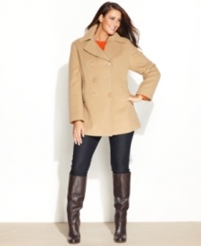 Classic styling meets modern edge: Kenneth Cole Reaction's plus size pea coat features a gently-elongated silhouette for a refined, streamlined look.