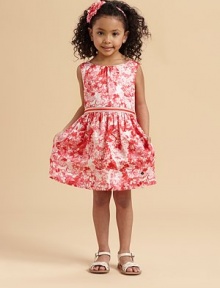 This essential, warm-weather-ready frock is blooming with a bold floral print and striped belt for a pretty, A-line ensemble.JewelneckSleevelessBack zipperSide pocketsBelted waistbandPolyesterMachine washImported