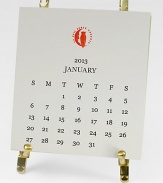 The perfect calendar for the well-dressed desk. Each month features an image from our distinguished collection, hand-engraved in assorted color inks. Includes 12 calendar cards and a classic nineteenth century-inspired brass table easel.About 3.5 X 4Hand-engravedMade in USA
