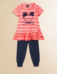 An adorable mouse graphic, pretty ruffled hem and allover vibrant stripes will make this her wardrobe favorite. Envelope neckline with snaps for easy fitLong sleevesRuffled cuffs and hemCottonMachine washImported An adorable mouse graphic, pretty ruffled hem and allover vibrant stripes will make this her wardrobe favorite. Envelope neckline with snaps for easy fitLong sleevesRuffled cuffs and hemCottonMachine washImported